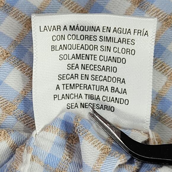 Tasso Elba Shirt Mens XXL 18-18 1/2 Blue White Tan Plaid Long Sleeve Button Up - Picture 8 of 11